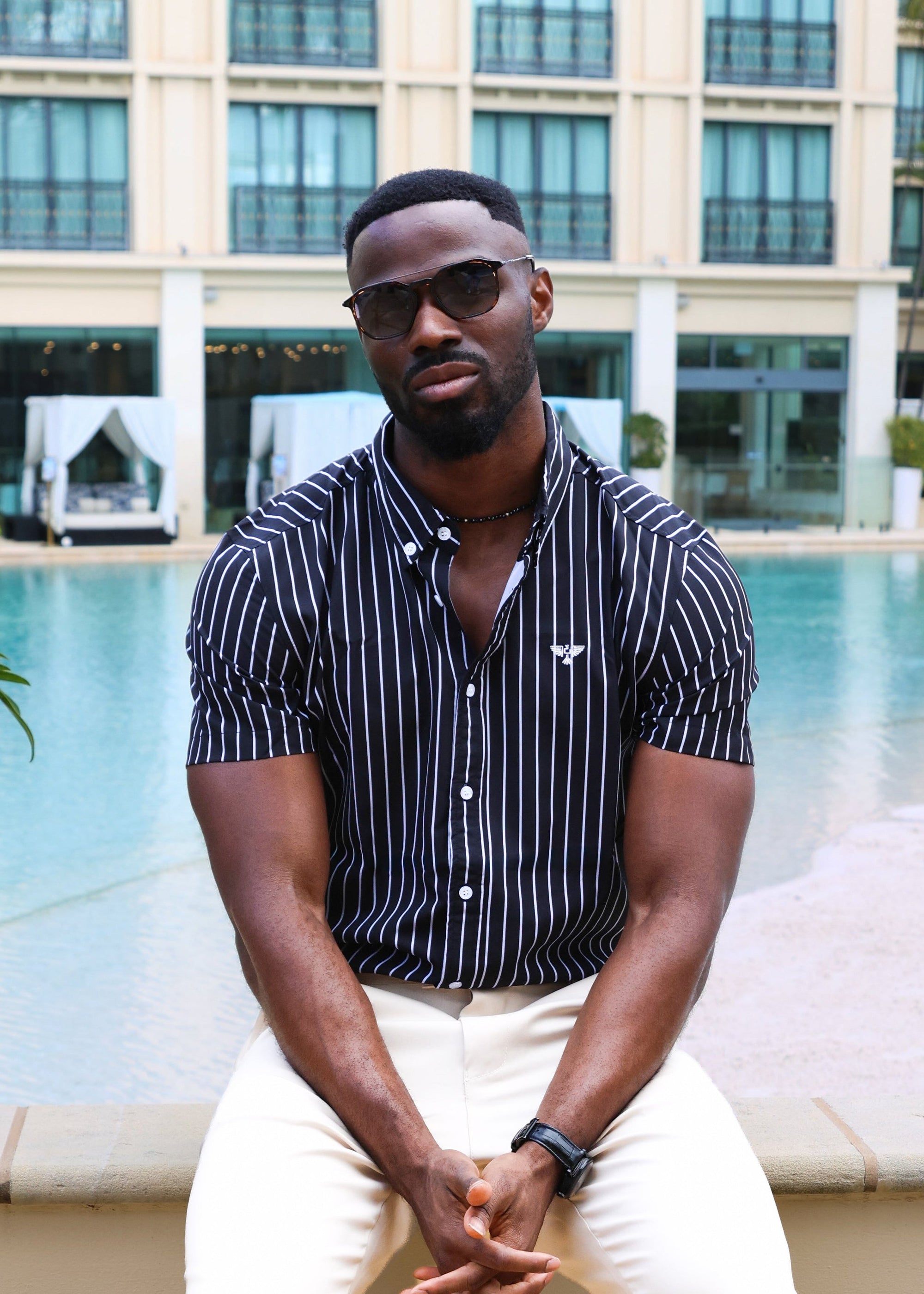 The Milano black pinstripe shirt, a breathable cool-touch shirt for humid weather