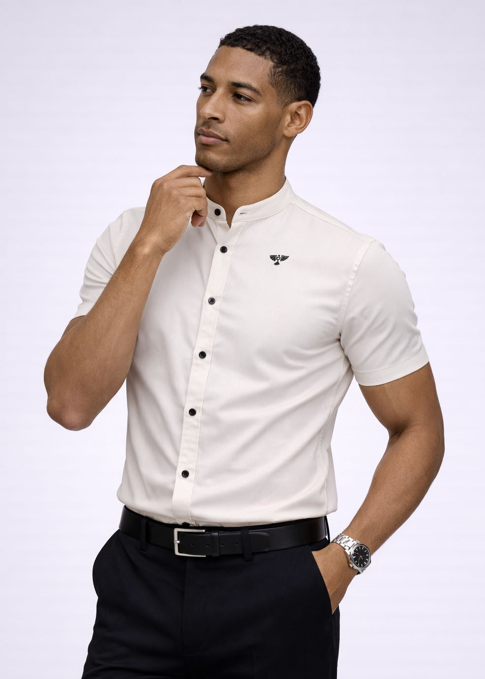 Turin Shirt | Grandad Collar Muscle Fit