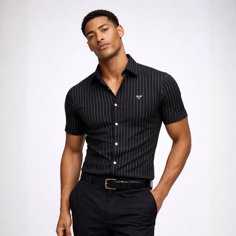 Milano Pinstripe Shirt | Short Sleeve Muscle Fit