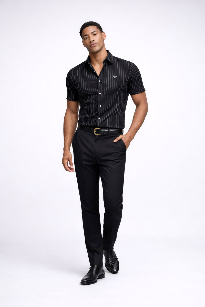 Milano Pinstripe Shirt | Short Sleeve Muscle Fit