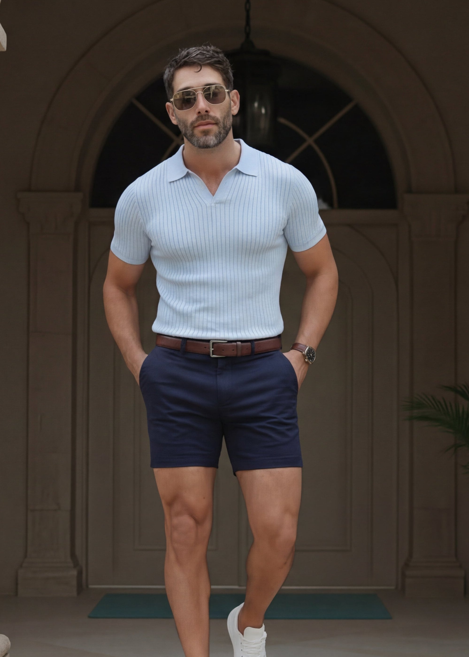 Palermo Polo | Classic Fit Textured Knit - Sky Blue