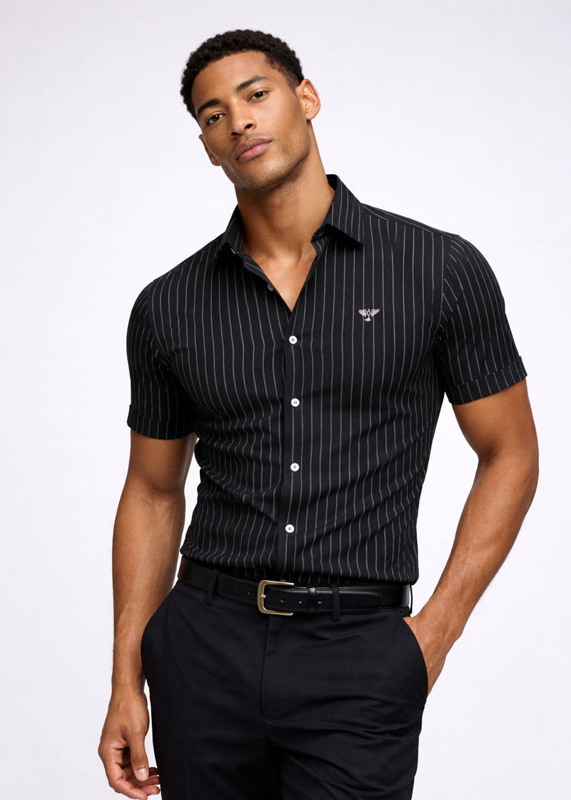 Milano Pinstripe Shirt | Short Sleeve Muscle Fit