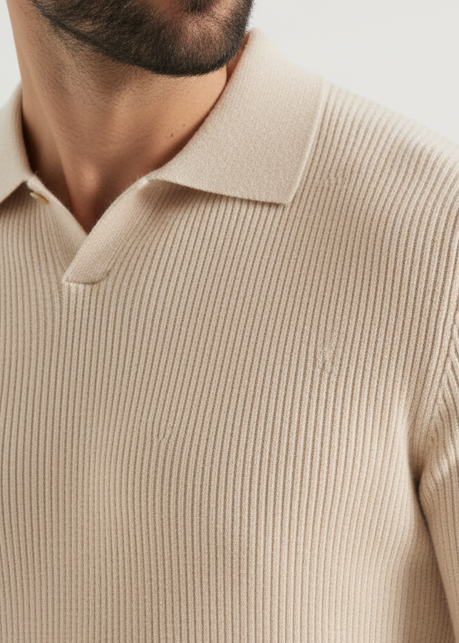 Beige Polo Extreme Close-Up - Side Chest Texture