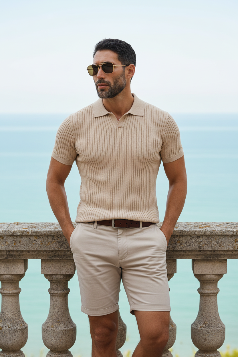 Beige Polo Muscle Fit Shorts - By Balustrade