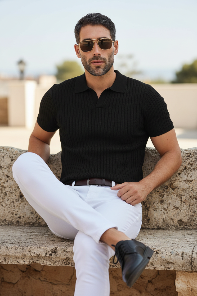 Black Polo Fully Tucked - Seated