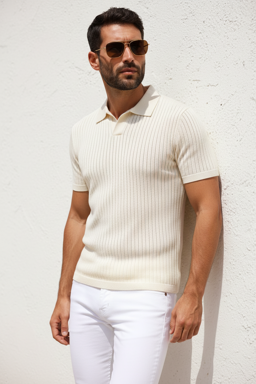 Cream Polo Model - Against Wall