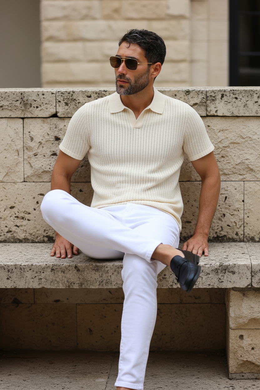 Cream Polo Model - Seated