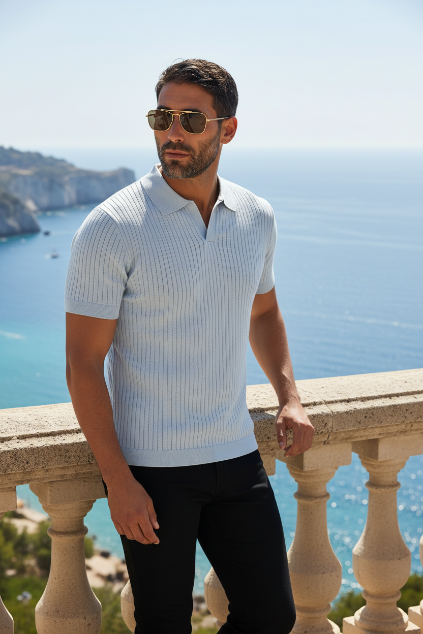 Light Blue Polo Black Chinos - By Balustrade