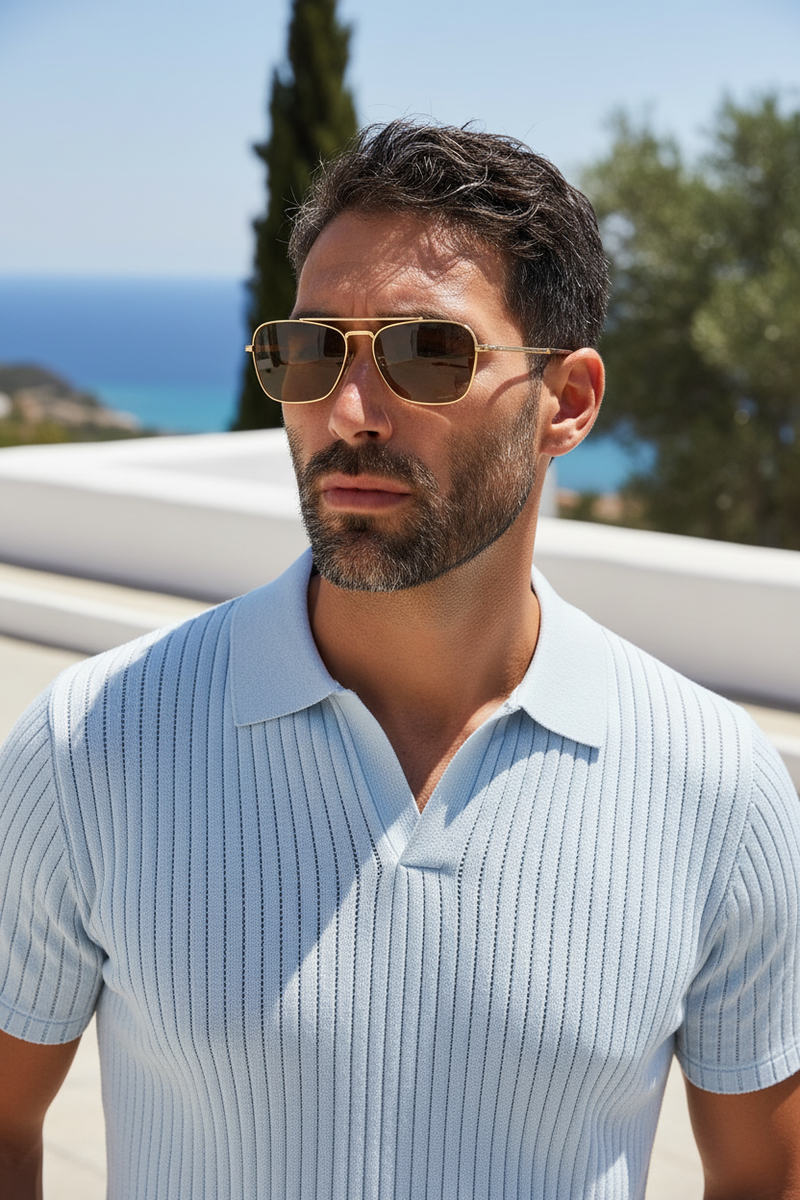 Light Blue Polo Close-Up - Chest and Shoulder