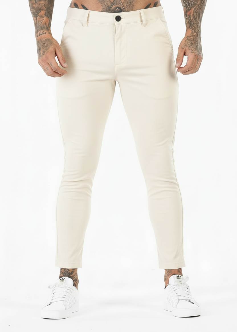 Lighter ivory chinos white background