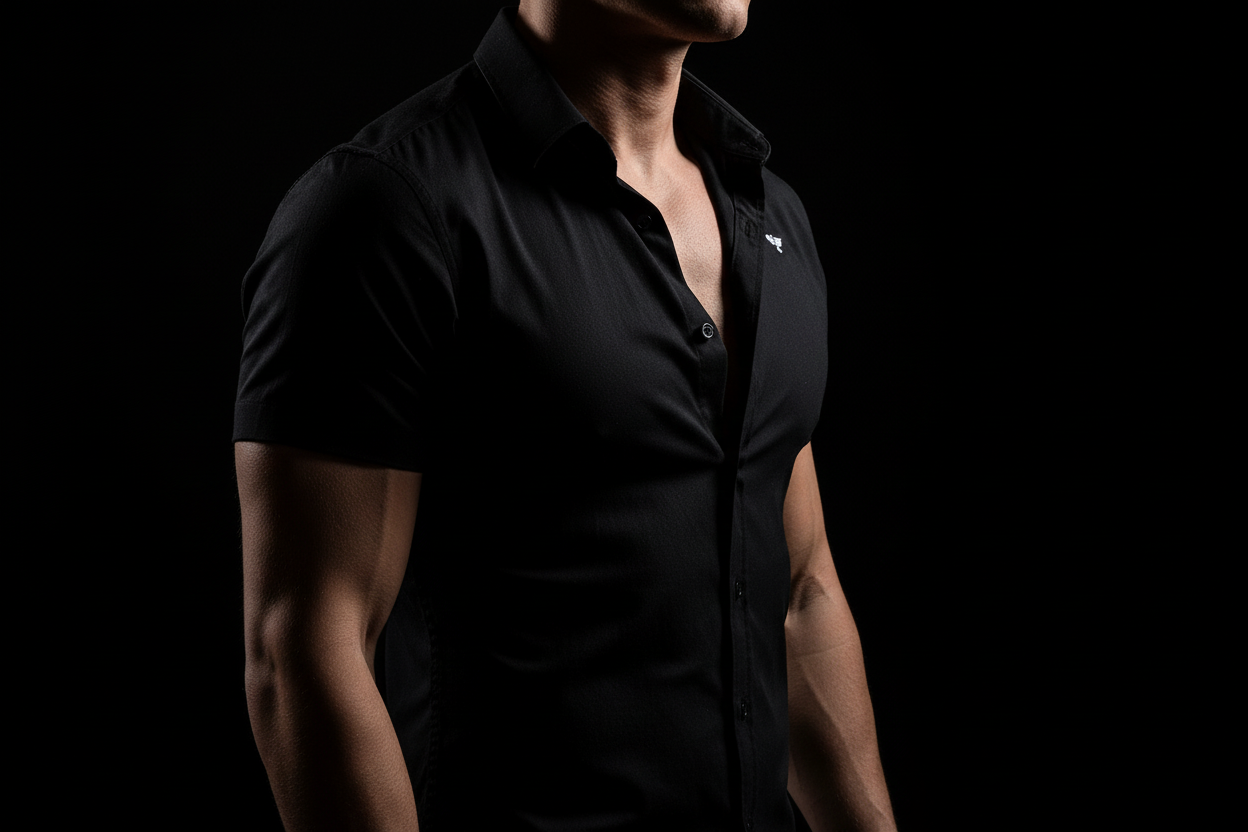 Moody three-quarter torso view